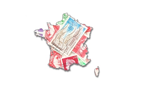 	French postage stamps in the shape of France の写真素材