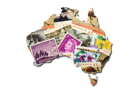 Australian postage stamps in the shape of Australiaの写真素材