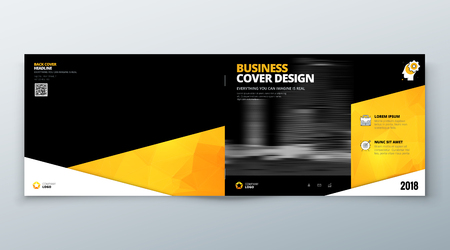 Landscape Brochure design. Black Yellow Corporate business template for brochure report catalog magazine book booklet. Horizontal layout with modern abstract background. Creative vector conceptのイラスト素材