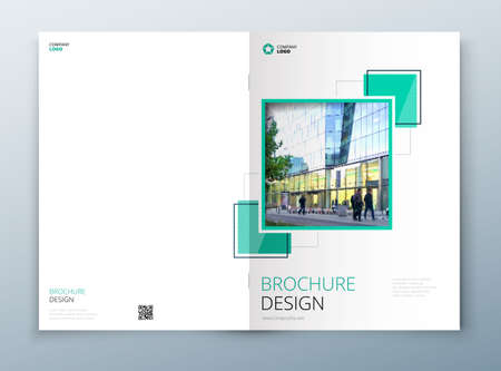 Cover brochure template design. Dark blue. Corporate business annual report, catalog, magazine, flyer mockup. Creative modern concept with squares, rombs and urban styled photo.のイラスト素材