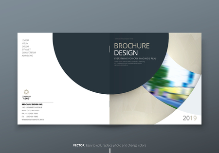 Square Brochure design. Biege corporate business rectangle template brochure, report, catalog, magazine. Brochure layout modern circle shape abstract background. Creative brochure vector conceptのイラスト素材