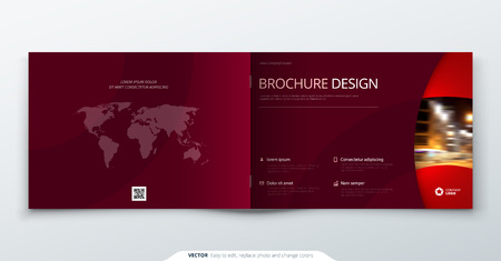 Landscape Brochure design. Magenta corporate business rectangle template brochure, report, catalog, magazine. Brochure layout modern circle shape abstract background. Creative brochure vector conceptのイラスト素材