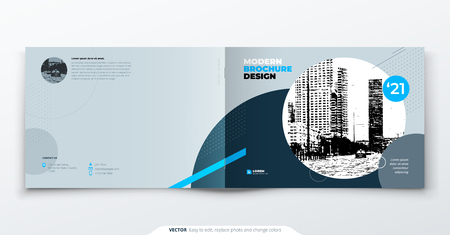 Landscape Brochure design. Blue grey corporate business template brochure, report, catalog, magazine. Brochure layout modern with dynamic shape abstract background. Creative brochure vector concept.のイラスト素材