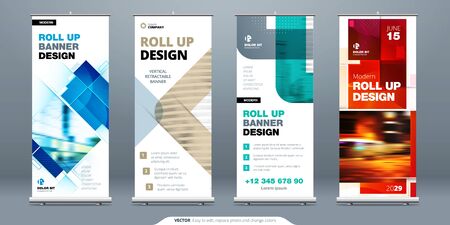 Business Roll Up Banner stand. Abstract Roll up background for Presentation. Vertical roll up,...