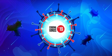 Coronavirus COVID-19 SARS-CoV-2 on a blue futuristic background. Virus infections prevention methods infographics. Deadly type of virus 2019-nCoV. Coronavirus microbe vector illustrationのイラスト素材