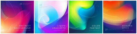 Set of square liquid color abstract geometric shapes. Fluid gradient elements for minimal banner, social post. Futuristic trendy dynamic square banners. Abstract background. Eps10 vector.のイラスト素材