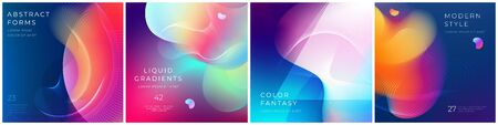 Set of square liquid color abstract geometric shapes. Fluid gradient elements for minimal banner, social post. Futuristic trendy dynamic square banners. Abstract background. Eps10 vector.のイラスト素材