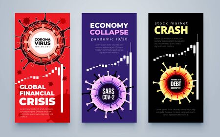 Coronavirus Financial Crisis Economic Stock Market Banking Concept. Falling Economy Covid 19. Social media Banner on a color background.のイラスト素材