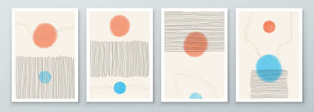 Set of Abstract Hand Painted Illustrations for Postcard, Social Media Banner, Brochure Cover Design...