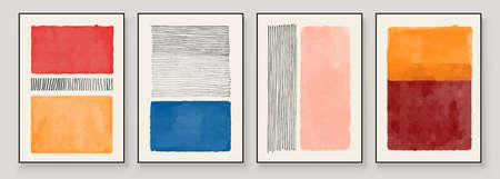 Set of Abstract Hand Painted Illustrations for Wall Decoration, Postcard, Social Media Banner,...
