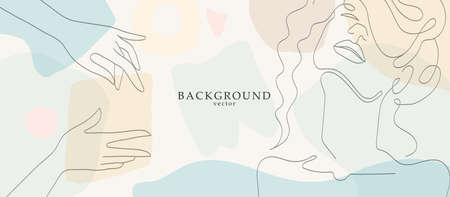 Abstract art with woman face in geometry shapes landscape background. Soft color painting decor background. Minimalistic background design. Vector illustration.のイラスト素材