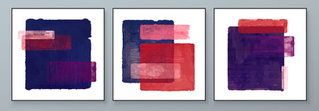 Set of Abstract Hand Painted Illustrations for Wall Decoration, Postcard, Social Media Banner,...