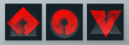Set of Abstract Hand Painted Illustrations for Postcard, Social Media Banner, Brochure Cover Design or Wall Decoration Background. Dark style, red accent. Modern Abstract Artwork. Vector Patternのイラスト素材