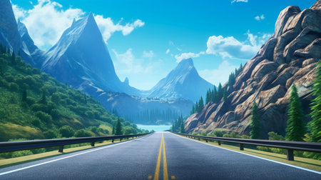Beautiful landscape of the road in the mountains. 3d renderingの素材