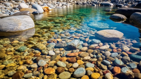 Stones in the water of a mountain river. Stones in the water.の素材