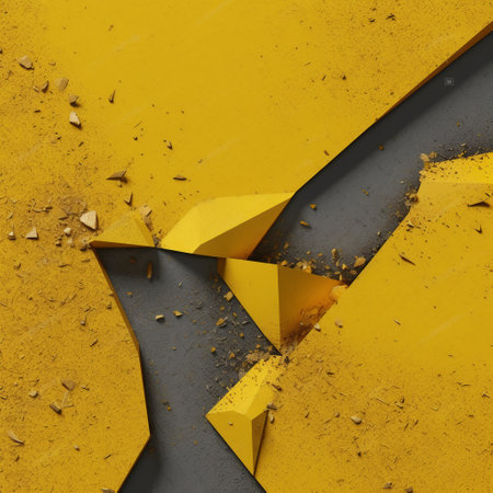 3d render of cracked yellow and black concrete wall with hole. Abstract backgroundの素材