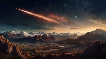 Fantasy alien planet. Mountain and nebula. 3D illustrationの素材