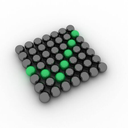 3D Square Made From Balls-Spheres. Tick, Yes, Positive Sign in Green Balls, Black Spheres. On White Background.の写真素材