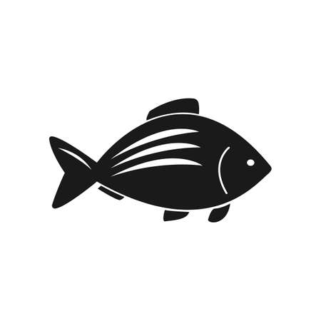 Fish icon Vector. Flat icon Fish. Flat vector illustration for web banner, web and mobile. Vector Fish icon graphic. Vector icon isolated on white background. Fish vector icon in black.のイラスト素材