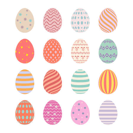 Happy Easter. Set of Easter eggs with different texture on a white background.のイラスト素材