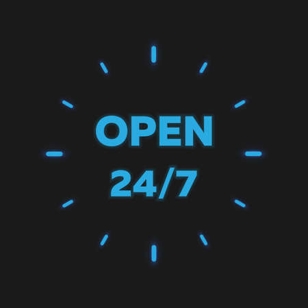 Service open 24h hours a day and 7 days a week. Flat isolated vector illustration in black on a...