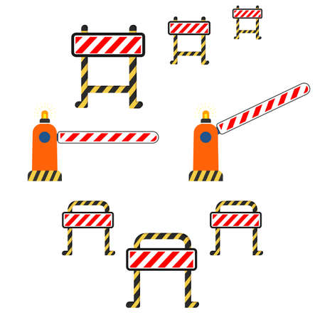 Barrier gate of a black and yellow striped color. Flat isolated vector illustration car barrier, on a white background.のイラスト素材