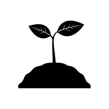 Sign plants and leaves. A sprout sprouts from the ground on which there are leavesのイラスト素材