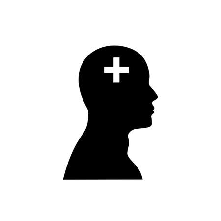 Mental health icon. Medical cross on human head. Psychology, mental health concept. Vector illustration person profile.のイラスト素材