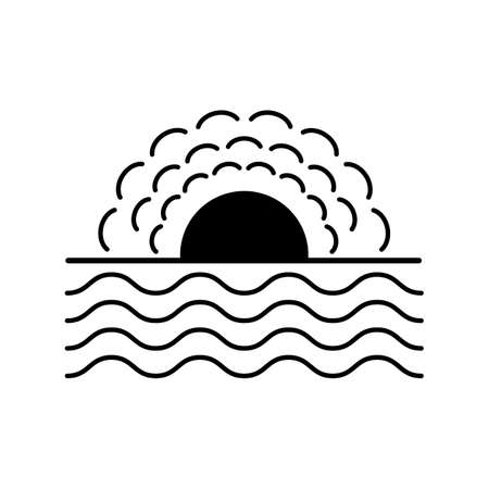 Sun with sea waves. Vector illustration sunny sunset and dawnのイラスト素材