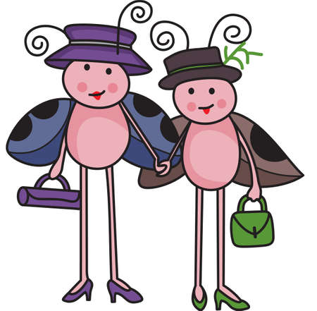 Ladies heading out to go shopping at the mall. This is the perfect design to take with you.  Everyone will love these adorable ladybugs!のイラスト素材