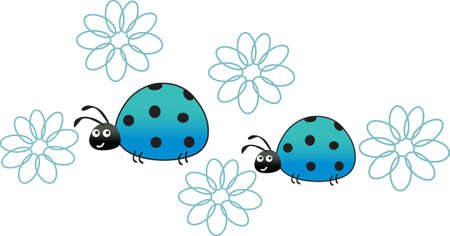 This a beautiful design of ladybugs and daisies will be beautiful to add to a shirt or vest.のイラスト素材