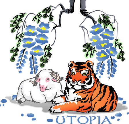 The tiger will lay with the lamb is a beautiful design.  Get these designs from Great Notions.のイラスト素材