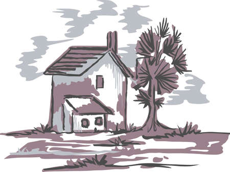 The country farm house is a relaxing place to visit and get away from the fast pace of the city.  This is a cute design from Great Notions.のイラスト素材
