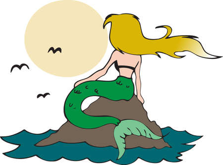 This beautiful mermaid looking at the mood is the perfect design のイラスト素材
