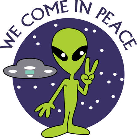 Peace sign from the aliens.  Get your cartoon designs from Great Notions.