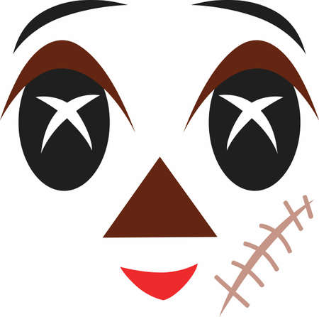 This scary face design is perfect to add to a doll and perfect for Halloween.  A cute design from Great Notions.のイラスト素材