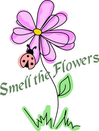 A pretty flower and ladybug are a gardener's friend.のイラスト素材