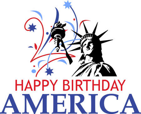 Show your patriotism with a statue of liberty fireworks display.のイラスト素材