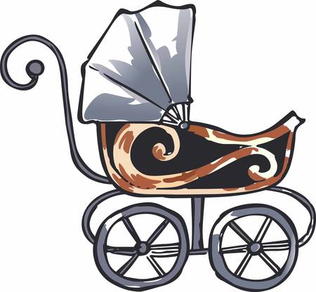 A lovely vintage style baby carriage strolling along visiting with neighbors. A special design from Great Notions.のイラスト素材