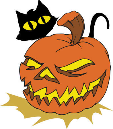A black cat  pumpkin is the perfect decoration for Halloween.のイラスト素材