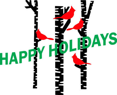 Beautiful colorful birds accent a winter forest scene.のイラスト素材