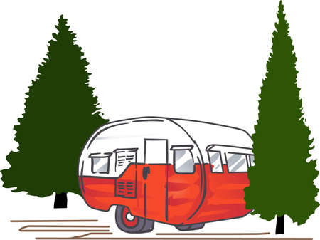 Load up, head out and run you camper through some adventure! This design is perfect on projects for your outdoor lovers.のイラスト素材