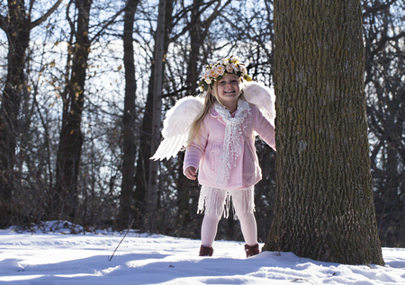 Beautiful angel girl outside. Valentines day conceptの写真素材