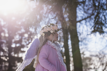 Beautiful angel girl outside. Valentines day conceptの写真素材