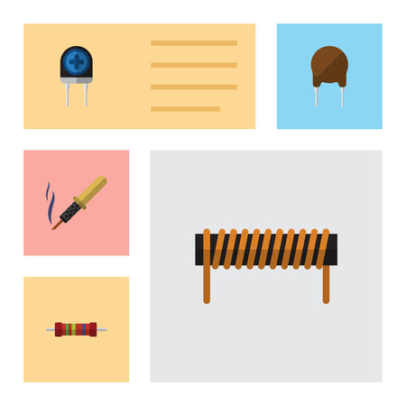 Flat Electronics Set Of Resistance, Transducer, Repair And Other Vector Objects. Also Includes Resistor, Electronics, Transistor Elements.のイラスト素材