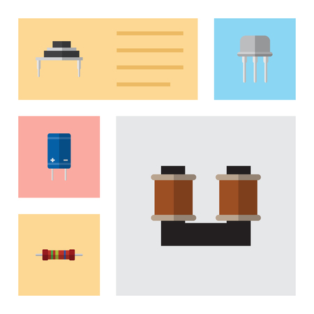Flat Appliance Set Of Destination, Resistance, Coil Copper And Other Vector Objects. Also Includes Spool, Transistor, Set Elements.のイラスト素材
