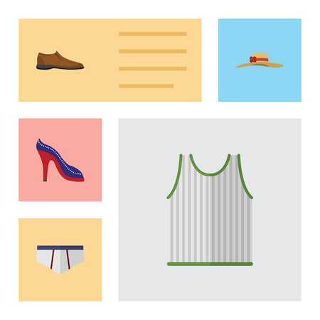 Flat Clothes Set Of Male Footware, Elegant Headgear, Singlet And Other Vector Objects. Also Includes Shoes, Footware, Shoe Elements.のイラスト素材