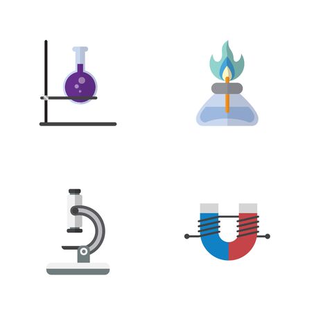 Flat Science Set Of Glass, Flame, Flask And Other Vector Objects. Also Includes Flame, Flask, Burner Elements.のイラスト素材