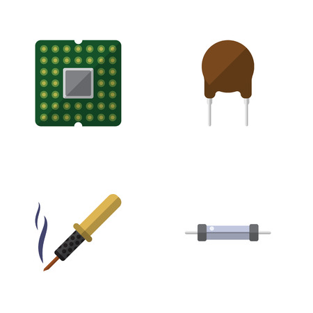 Flat Device Set Of Repair, Unit, Triode And Other Vector Objects. Also Includes Electronics, Central, Unit Elements.のイラスト素材