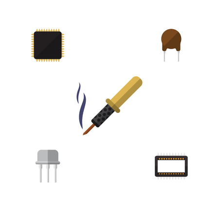Flat Appliance Set Of Repair, Resist, Triode And Other Vector Objects. Also Includes Electronics, Semiconductor, Cpu Elements.のイラスト素材
